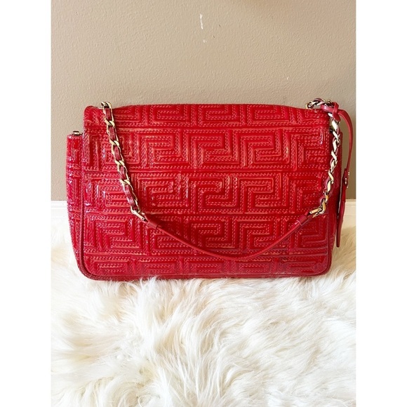 Gianni Versace Made In Italy Red Patent Leather Chain Shoulder Bag - Picture 2 of 12